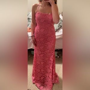 David’s Bridal petunia colored floral lace prom dress. size 6